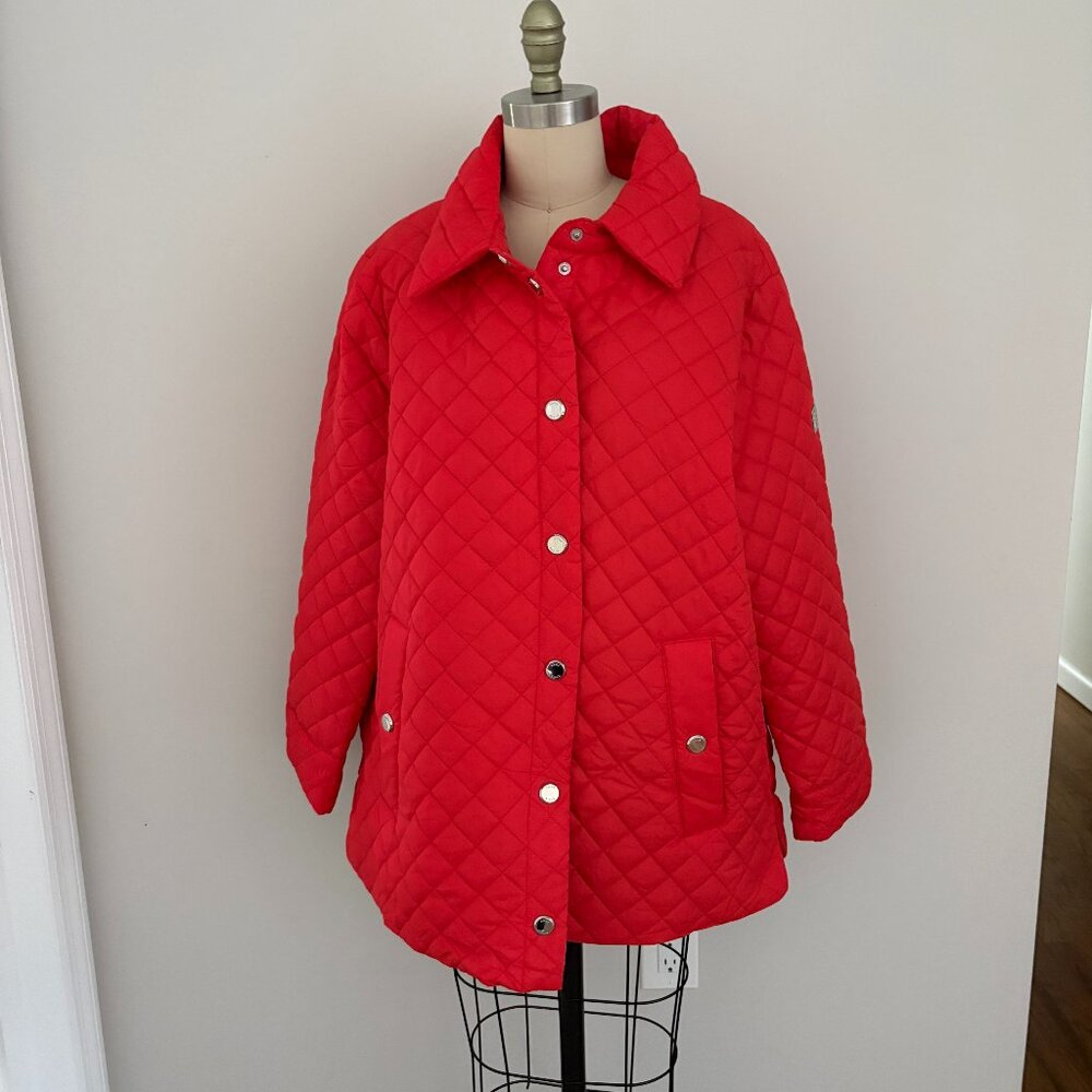 Anne Klein Women's Mid-Weight Quilted Snap-Up Red Jacket Equestrian Chic XXL